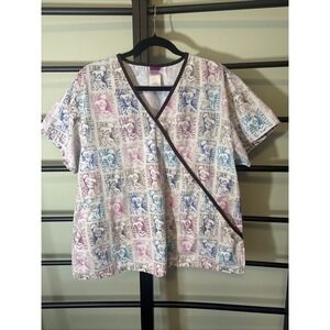 Walt Disney Tinker Bell Scrub Top Women's‎ Large 2 pockets v-neck Short Sleeve
